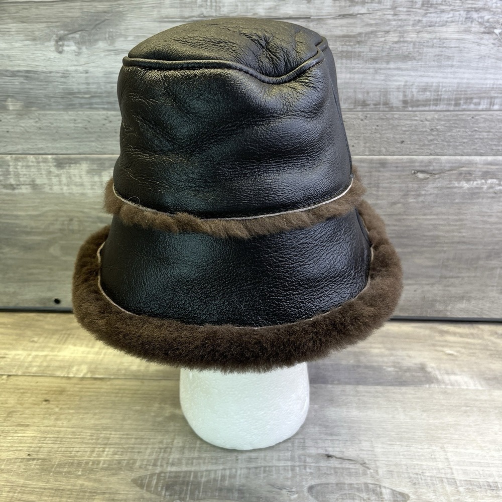 Harssidanzar Winter Fishing Hats S Men Or Women Lambskin Shearling Leather Nwt - Picture 4 of 11